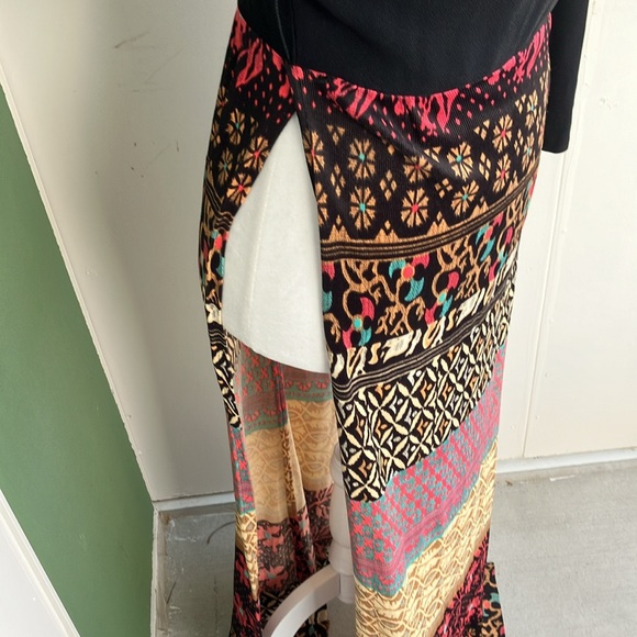 Vintage 60s 70s High Slit Geometric Print Dress - Picture 4 of 11